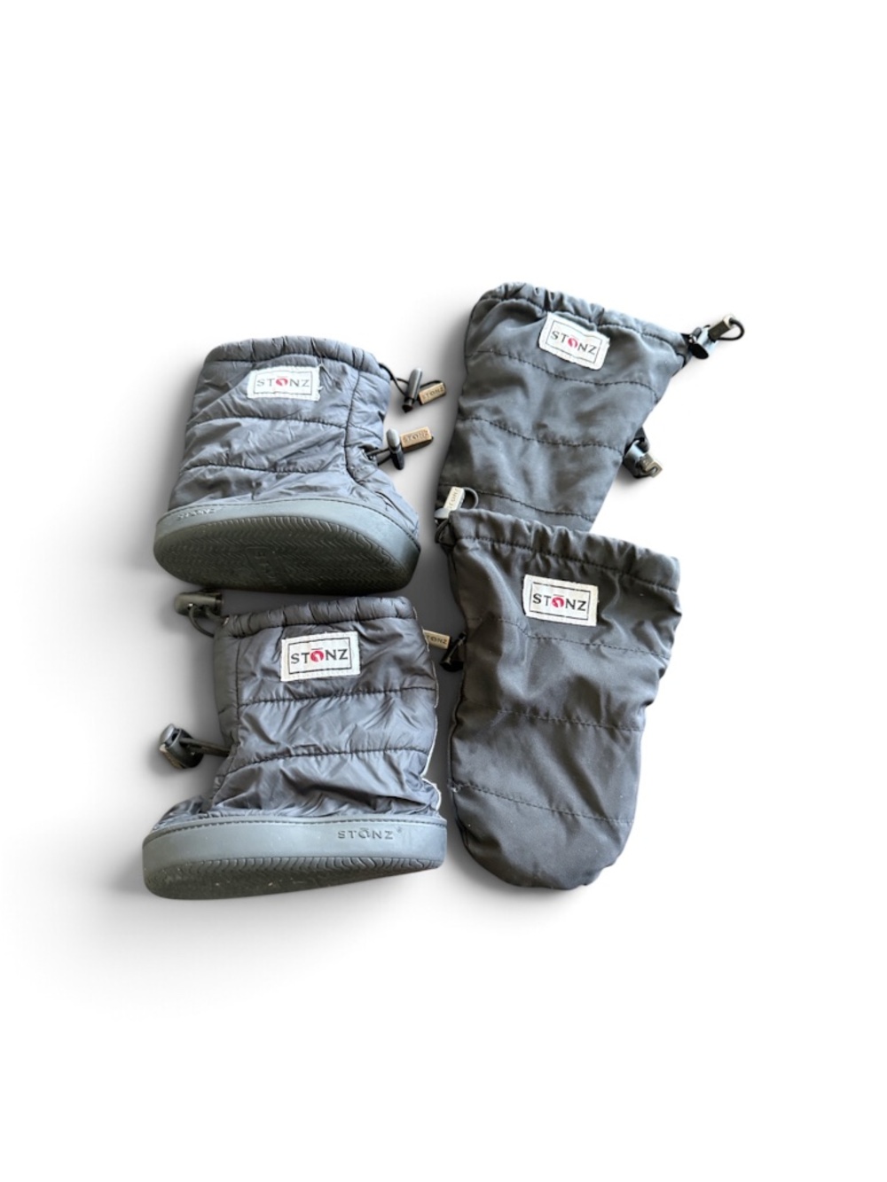 Stonz Puffer Booties & Nylon Mitts Set – Black| Boots Large + Mitts 12–24 Months